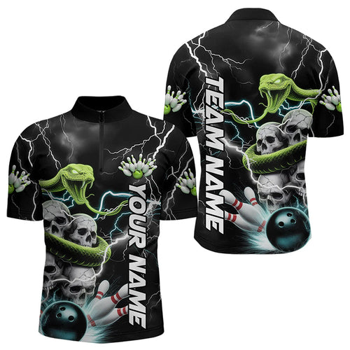 Custom Thunder Lightning Snake Skull Bowling Quarter-Zip Shirts For Men, Team Bowling Jerseys IPHW8672