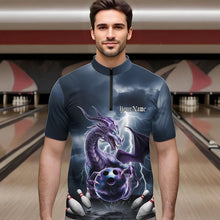 Load image into Gallery viewer, Custom Thunder Lightning Purple Dragon Bowling Quarter-Zip Shirts For Men, Bowling Team Uniform IPHW8676