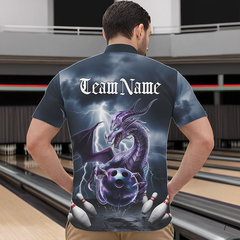 Custom Thunder Lightning Purple Dragon Bowling Quarter-Zip Shirts For Men, Bowling Team Uniform IPHW8676