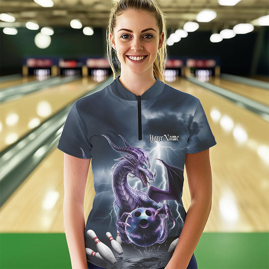 Custom Thunder Lightning Purple Dragon Womens Bowling Quarter-Zip Shirts, Team Uniform IPHW8676