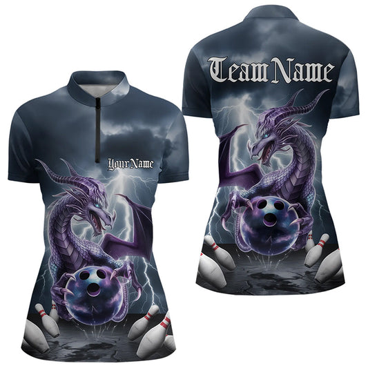 Custom Thunder Lightning Purple Dragon Womens Bowling Quarter-Zip Shirts, Team Uniform IPHW8676