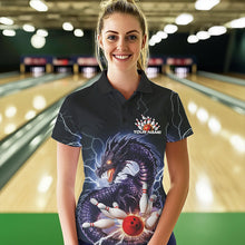 Load image into Gallery viewer, Custom Thunder Lightning Dragon Bowling Polo Shirts For Women, Dragon Bowling League Shirt IPHW8677