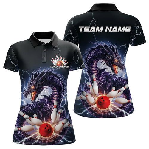Custom Thunder Lightning Dragon Bowling Polo Shirts For Women, Dragon Bowling League Shirt IPHW8677