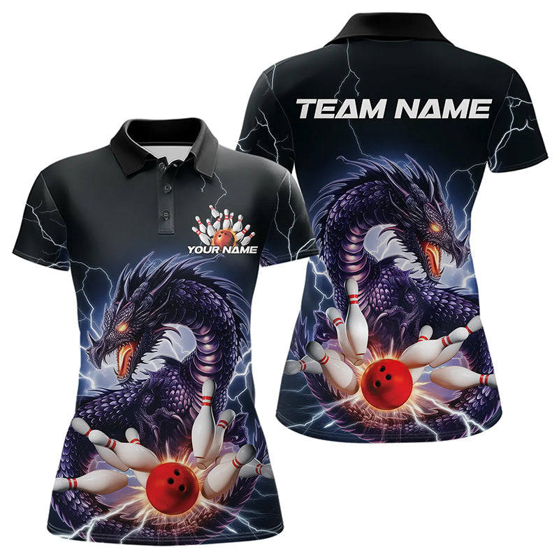 Custom Thunder Lightning Dragon Bowling Polo Shirts For Women, Dragon Bowling League Shirt IPHW8677
