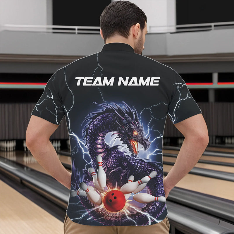 Custom Thunder Lightning Dragon Bowling Quarter-Zip Shirts For Men, Dragon Bowling League Shirt IPHW8677