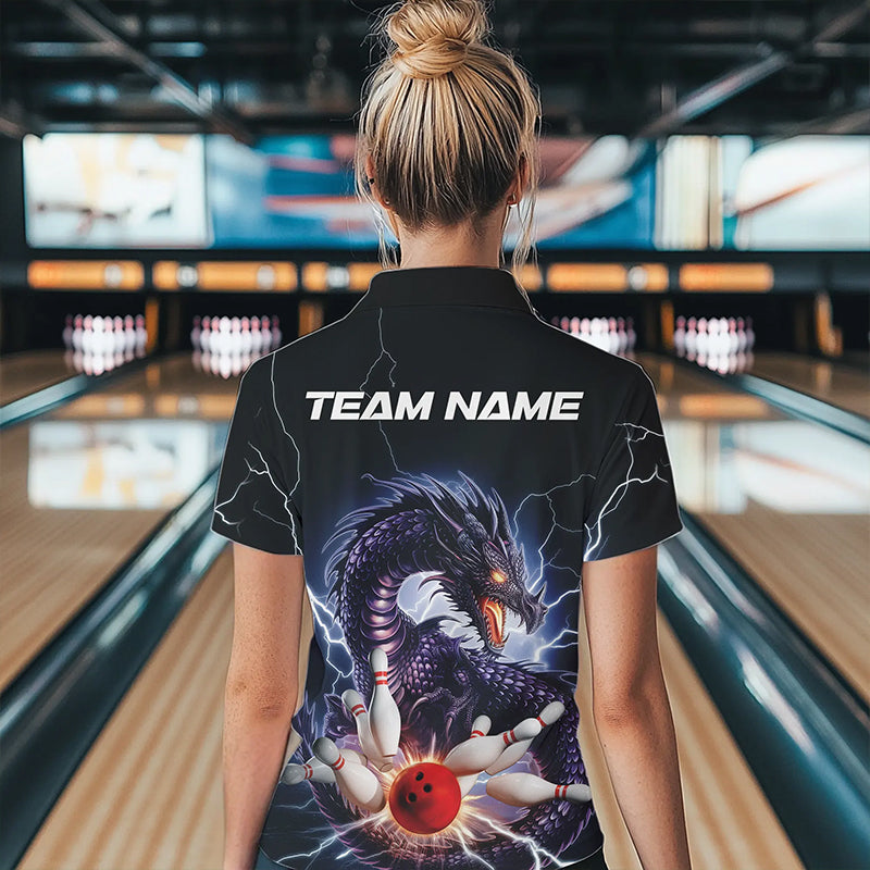 Custom Thunder Lightning Dragon Womens Bowling Quarter-Zip Shirts, Bowling League Shirt IPHW8677