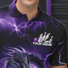 Load image into Gallery viewer, Custom Black And Purple Thunder Lightning Dragon Bowling Polo Shirts For Men, Team Uniform IPHW8679