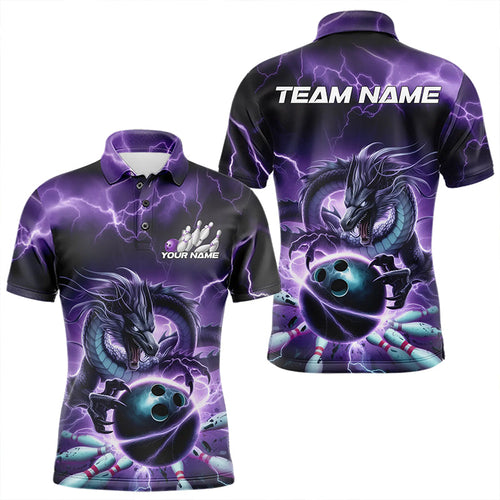 Custom Black And Purple Thunder Lightning Dragon Bowling Polo Shirts For Men, Team Uniform IPHW8679