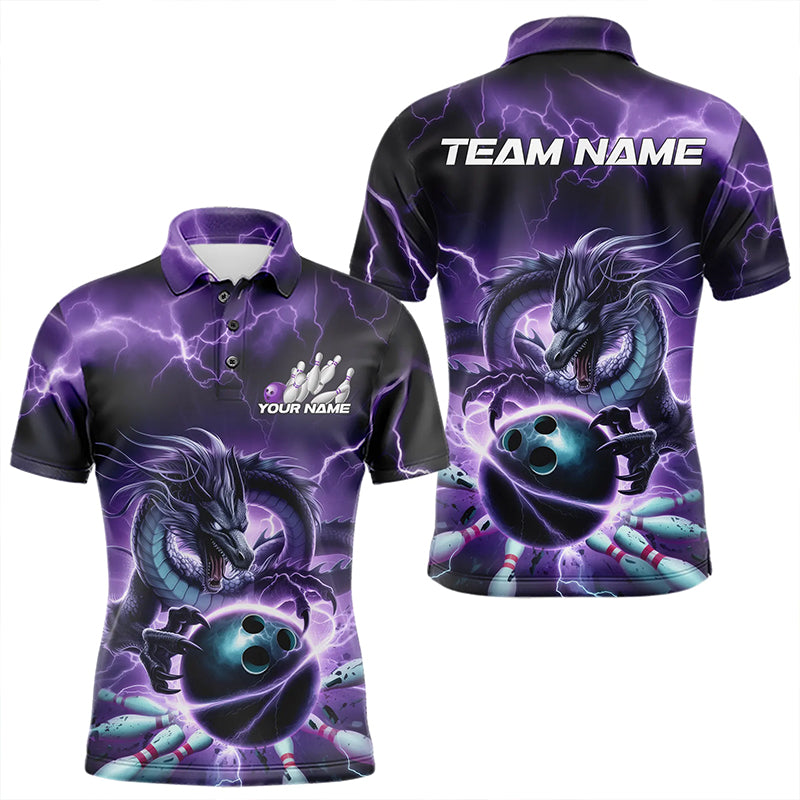 Custom Black And Purple Thunder Lightning Dragon Bowling Polo Shirts For Men, Team Uniform IPHW8679