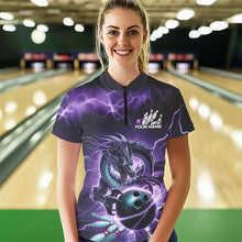 Load image into Gallery viewer, Custom Black And Purple Thunder Lightning Dragon Womens Bowling Quarter-Zip Shirts IPHW8679