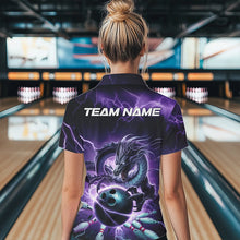 Load image into Gallery viewer, Custom Black And Purple Thunder Lightning Dragon Womens Bowling Quarter-Zip Shirts IPHW8679