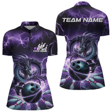 Load image into Gallery viewer, Custom Black And Purple Thunder Lightning Dragon Womens Bowling Quarter-Zip Shirts IPHW8679
