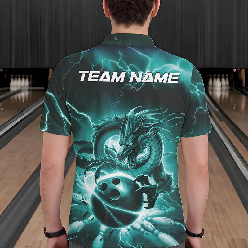 Custom Black And Blue Thunder Lightning Dragon Bowling Polo Shirts For Men, Team Uniform IPHW8680
