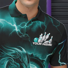 Load image into Gallery viewer, Custom Black And Blue Thunder Lightning Dragon Bowling Polo Shirts For Men, Team Uniform IPHW8680