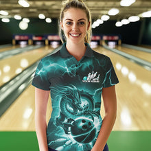 Load image into Gallery viewer, Custom Black And Blue Thunder Lightning Dragon Bowling Polo Shirts For Women, Team Uniform IPHW8680