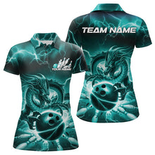 Load image into Gallery viewer, Custom Black And Blue Thunder Lightning Dragon Bowling Polo Shirts For Women, Team Uniform IPHW8680