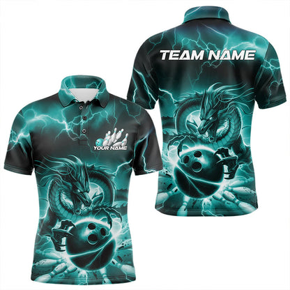 Custom Black And Blue Thunder Lightning Dragon Bowling Polo Shirts For Men, Team Uniform IPHW8680