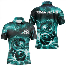 Load image into Gallery viewer, Custom Black And Blue Thunder Lightning Dragon Bowling Polo Shirts For Men, Team Uniform IPHW8680