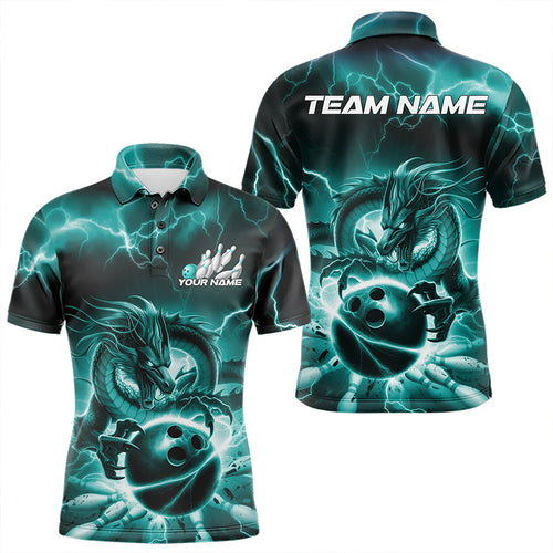 Custom Black And Blue Thunder Lightning Dragon Bowling Polo Shirts For Men, Team Uniform IPHW8680