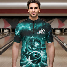 Load image into Gallery viewer, Custom Black And Blue Thunder Lightning Dragon Bowling Quarter-Zip Shirts For Men, Team Uniform IPHW8680