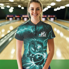 Load image into Gallery viewer, Custom Black And Blue Thunder Lightning Dragon Womens Bowling Team Quarter-Zip Shirts IPHW8680