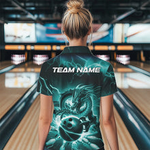 Load image into Gallery viewer, Custom Black And Blue Thunder Lightning Dragon Womens Bowling Team Quarter-Zip Shirts IPHW8680