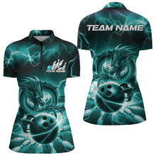 Load image into Gallery viewer, Custom Black And Blue Thunder Lightning Dragon Womens Bowling Team Quarter-Zip Shirts IPHW8680