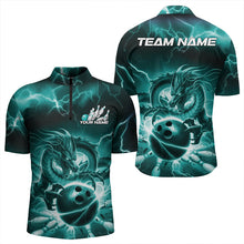 Load image into Gallery viewer, Custom Black And Blue Thunder Lightning Dragon Bowling Quarter-Zip Shirts For Men, Team Uniform IPHW8680
