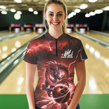 Load image into Gallery viewer, Custom Black And Red Thunder Lightning Dragon Womens Bowling Quarter-Zip Team Shirts IPHW8681