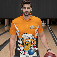 Load image into Gallery viewer, Custom Funny Beer Bowling Polo Shirts For Men, Yellow Bowling Team Bowling League Shirt IPHW8930