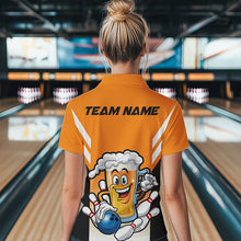 Load image into Gallery viewer, Custom Funny Beer Bowling Polo Shirts For Women, Yellow Bowling Team Bowling League Shirt IPHW8930