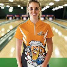 Load image into Gallery viewer, Custom Funny Beer Bowling Quarter-Zip Shirts For Women, Yellow Bowling Team League Shirt IPHW8930