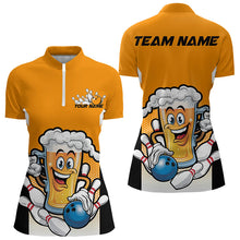 Load image into Gallery viewer, Custom Funny Beer Bowling Quarter-Zip Shirts For Women, Yellow Bowling Team League Shirt IPHW8930