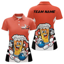 Load image into Gallery viewer, Custom Funny Beer Bowling Polo Shirts For Women, Orange Bowling Team Bowling League Shirt IPHW8931