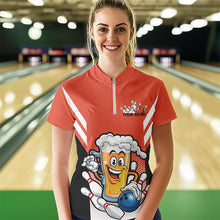 Load image into Gallery viewer, Custom Funny Beer Bowling Quarter-Zip Shirts For Women, Orange Bowling Team League Shirt IPHW8931
