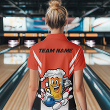 Load image into Gallery viewer, Custom Funny Beer Bowling Quarter-Zip Shirts For Women, Orange Bowling Team League Shirt IPHW8931