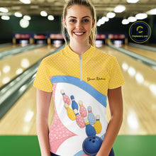 Load image into Gallery viewer, Custom Patchwork Quilt Style Bowling Women Quarter-Zip Shirt, Polka Dots Bowling Jerseys IPHW11040