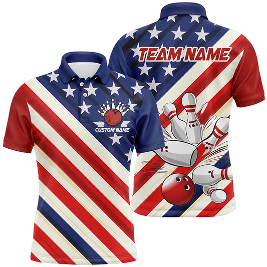 Custom American Flag Team Bowling Jerseys For Men And Women, Patriotic Strike Bowling Shirt IPHW6517