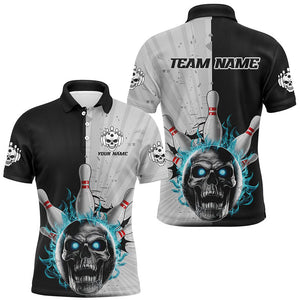 Blue Flame Custom Skull Bowling Shirt, Vintage Team Bowling Shirts For Men IPHW6860