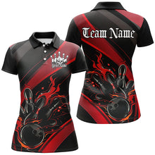 Load image into Gallery viewer, Custom Black And Red Flame Bowling Shirts For Women, Skull Halloween Bowling Team Outfits IPHW7205