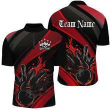 Load image into Gallery viewer, Custom Black And Red Flame Bowling Shirts For Men, Skull Halloween Bowling Team Outfits IPHW7205