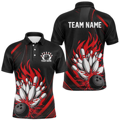 Personalized Bowling Shirts For Men, Black And Red Flame Bowling Team Shirts Bowlers Outfit IPHW7207