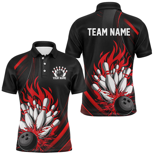 Personalized Bowling Shirts For Men, Black And Red Flame Bowling Team Shirts Bowlers Outfit IPHW7207