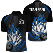 Load image into Gallery viewer, Personalized Bowling Shirts For Men, Black And Blue Flame Bowling Team Shirt Bowlers Outfit IPHW7208