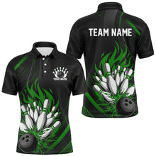 Load image into Gallery viewer, Personalized Bowling Shirts For Men, Black And Green Flame Bowling Team Shirt Bowlers Outfit IPHW7209