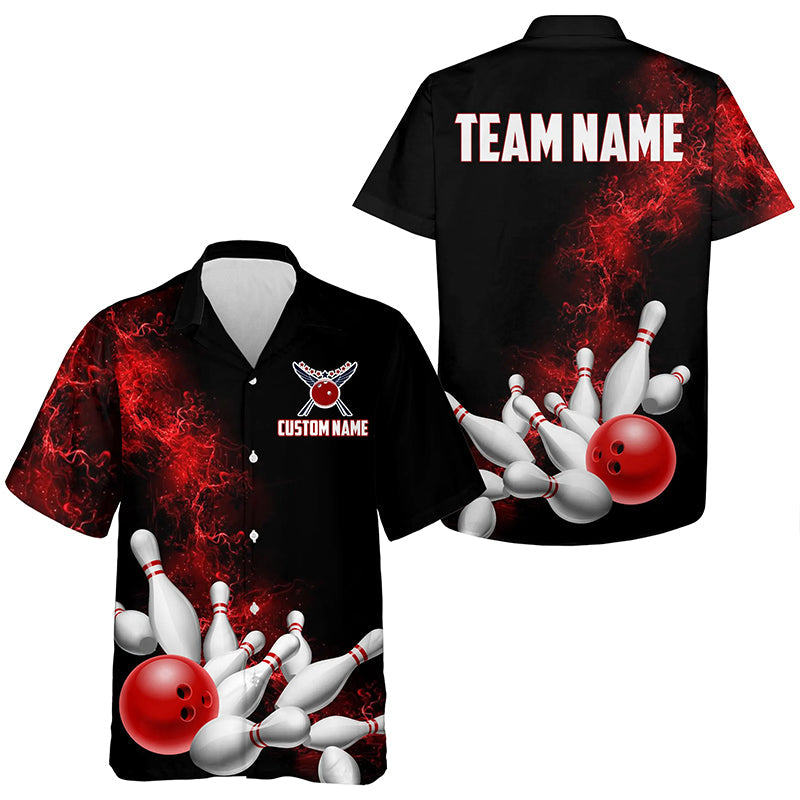 Custom Red Strike Bowling Hawaiian Shirts For Kid Bowling Team Jerseys Bowling League Shirts IPHW5469