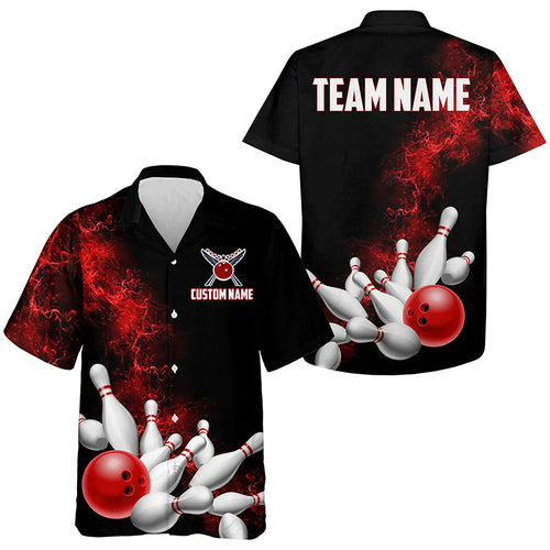 Custom Red Strike Bowling Hawaiian Shirts For Men And Women Bowling Team Jerseys Bowling League Shirts IPHW5469