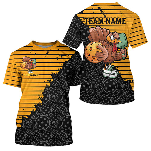 Custom Funny Turkey Pickleball T-Shirts For Men, Thanksgiving Pickleball Uniforms Pickleball Team Shirts  IPHW7753