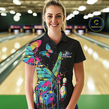 Load image into Gallery viewer, Custom Colorful Butterfly Bowling Team Shirt For Women, Ladies Bowling Outfits IPHW10154
