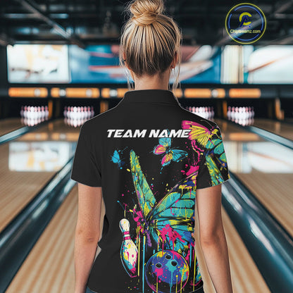 Custom Colorful Butterfly Bowling Team Shirt For Women, Ladies Bowling Outfits IPHW10154